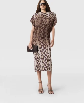 Robe midi à épaulettes imprimé serpent