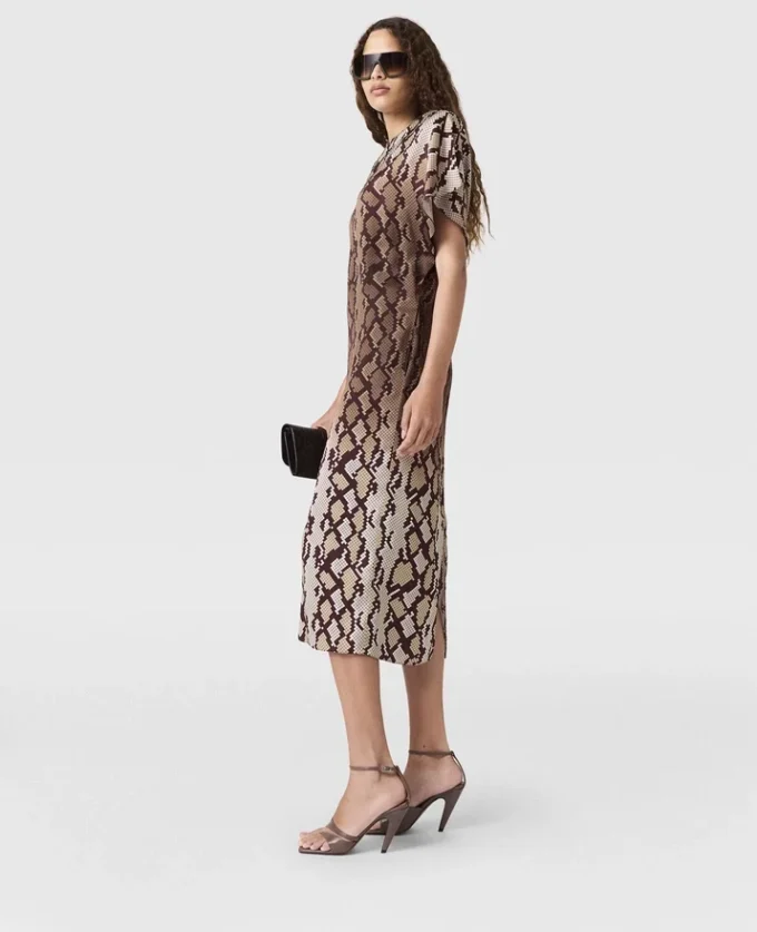 Robe midi à épaulettes imprimé serpent Robe midi à épaulettes imprimé serpent