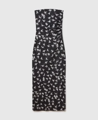 Robe midi sans bretelles en maille imprimée colombes