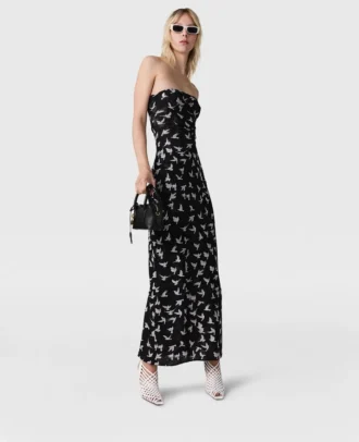 Robe midi sans bretelles en maille imprimée colombes