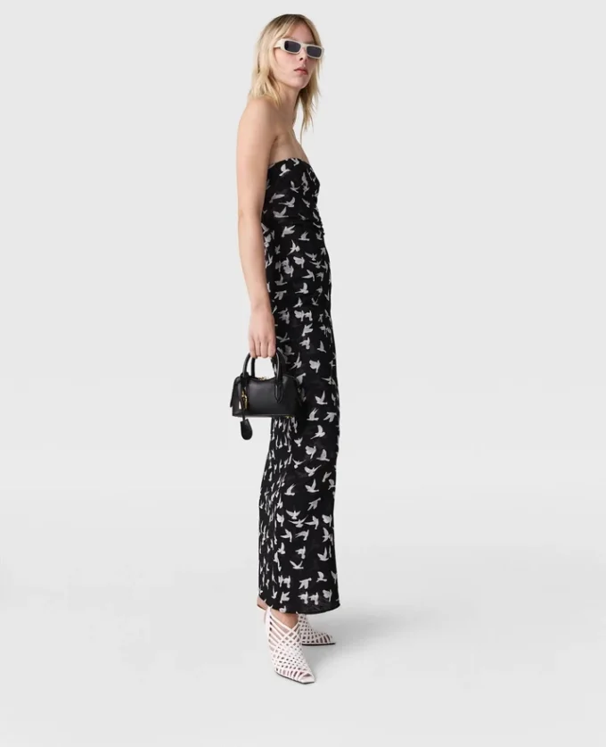 Robe midi sans bretelles en maille imprimée colombes Robe midi sans bretelles en maille imprimée colombes