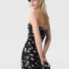 Robe midi sans bretelles en maille imprimée colombes Robe midi sans bretelles en maille imprimée colombes