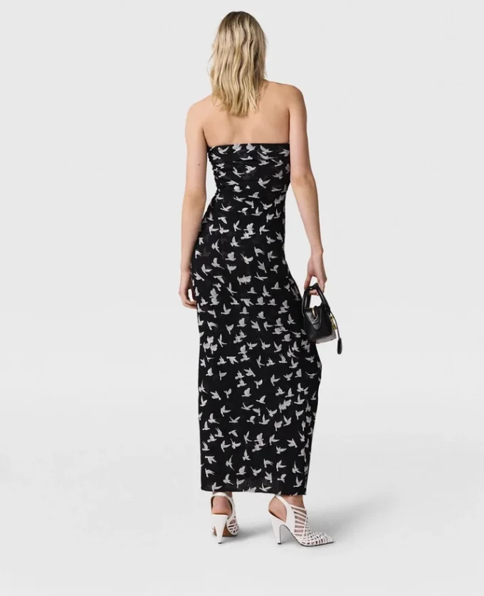 Robe midi sans bretelles en maille imprimée colombes Robe midi sans bretelles en maille imprimée colombes