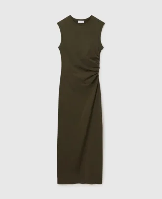 Robe midi sans manches à col rond et maille torsadée