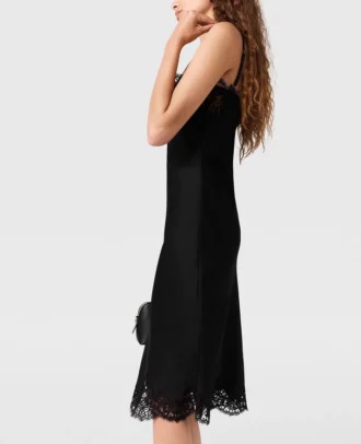 Robe midi sans manches en satin et dentelle