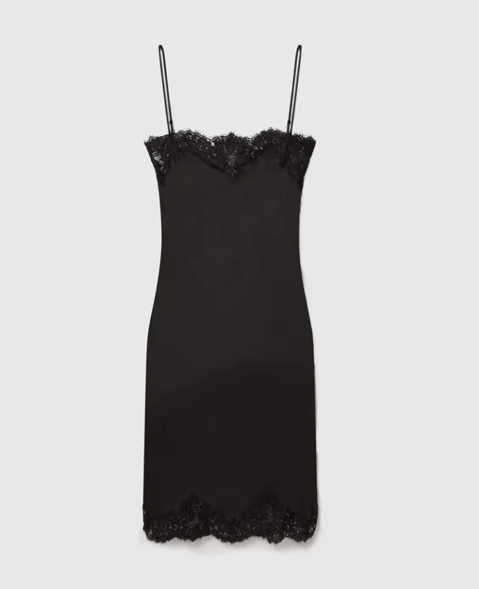 Robe midi sans manches en satin et dentelle Robe midi sans manches en satin et dentelle