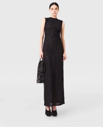 Robe midi sans manches à encolure ronde en dentelle