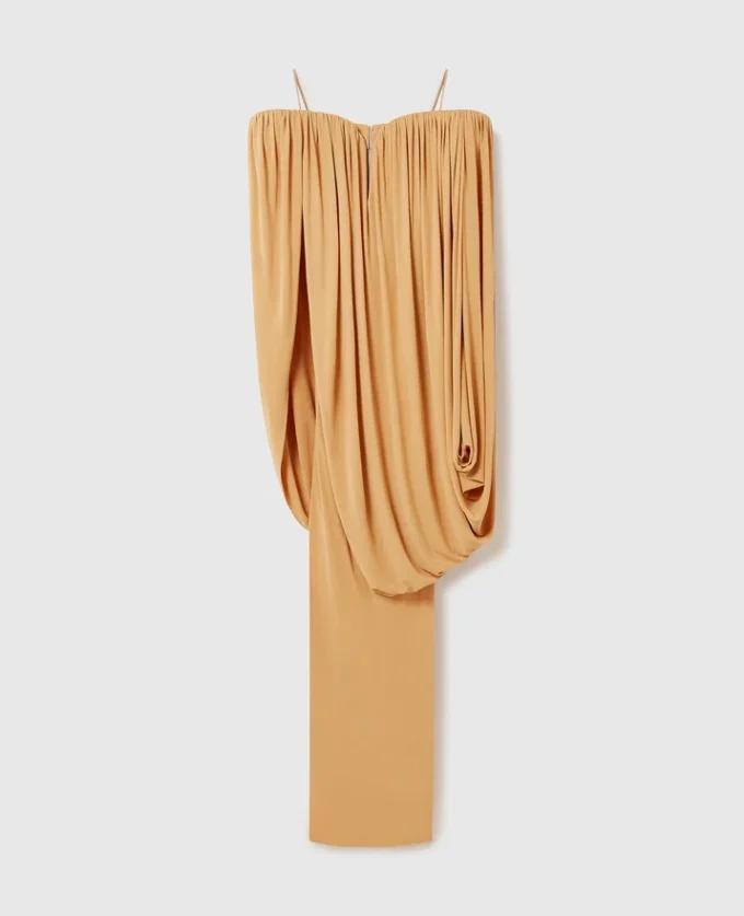 Robe plissée sans bretelles à manches cape en crêpe Robe plissée sans bretelles à manches cape en crêpe