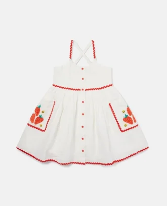 Robe sans manches brodée de fraises
