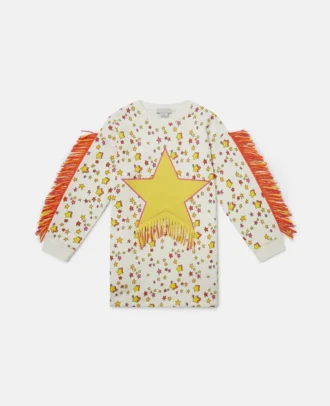 Robe sweat à franges et imprimé étoiles