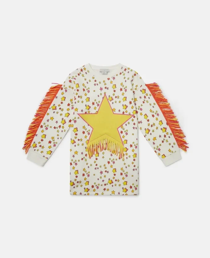 Robe sweat à franges et imprimé étoiles
