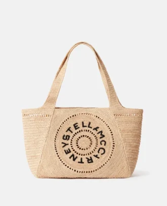 Sac cabas moyen en raphia avec logo