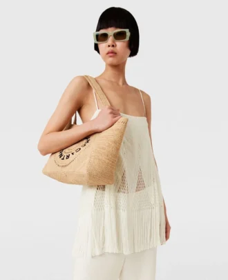 Sac cabas moyen en raphia avec logo
