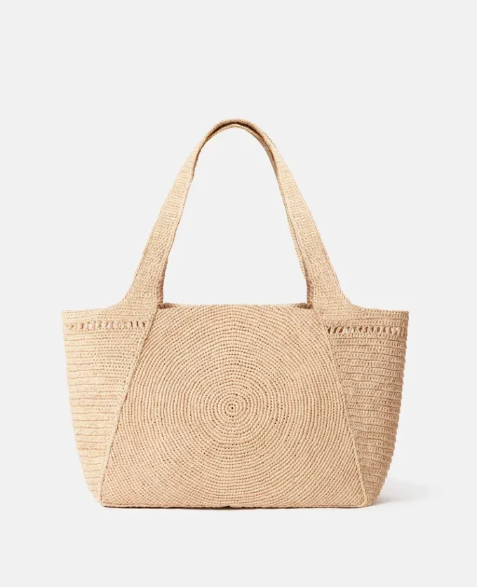 Sac cabas moyen en raphia avec logo