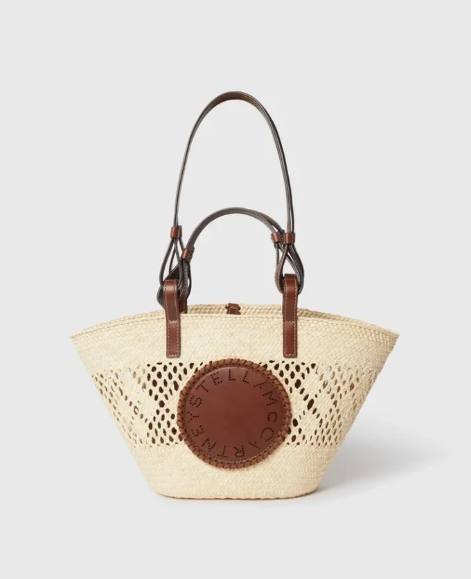 Sac cabas moyen en raphia crocheté avec logo