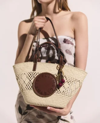 Sac cabas moyen en raphia crocheté avec logo