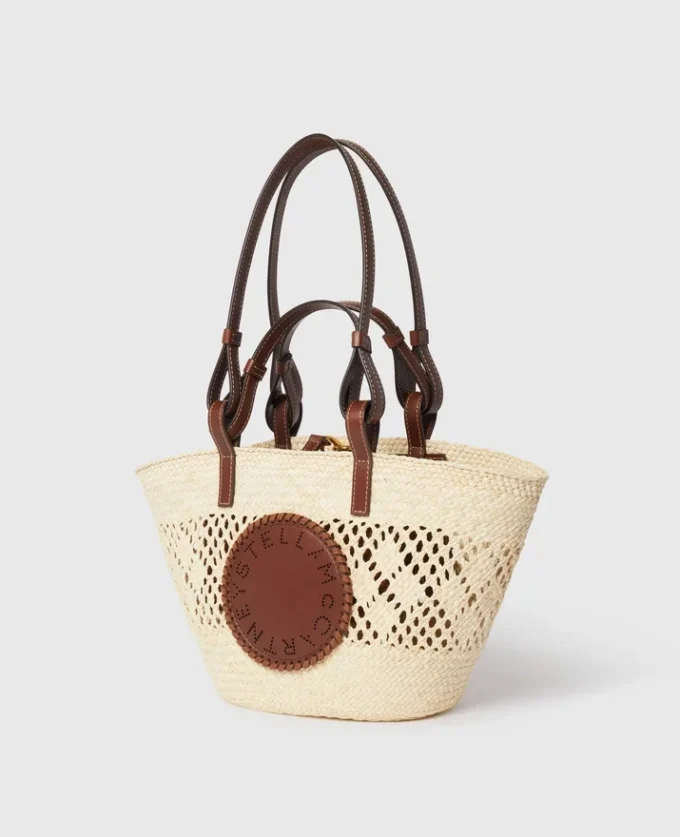 Sac cabas moyen en raphia crocheté avec logo