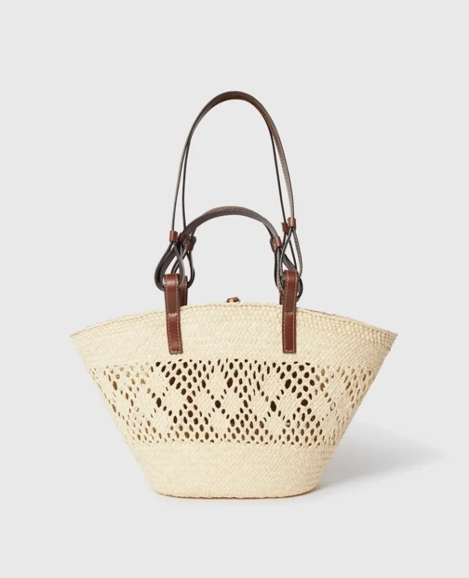 Sac cabas moyen en raphia crocheté avec logo