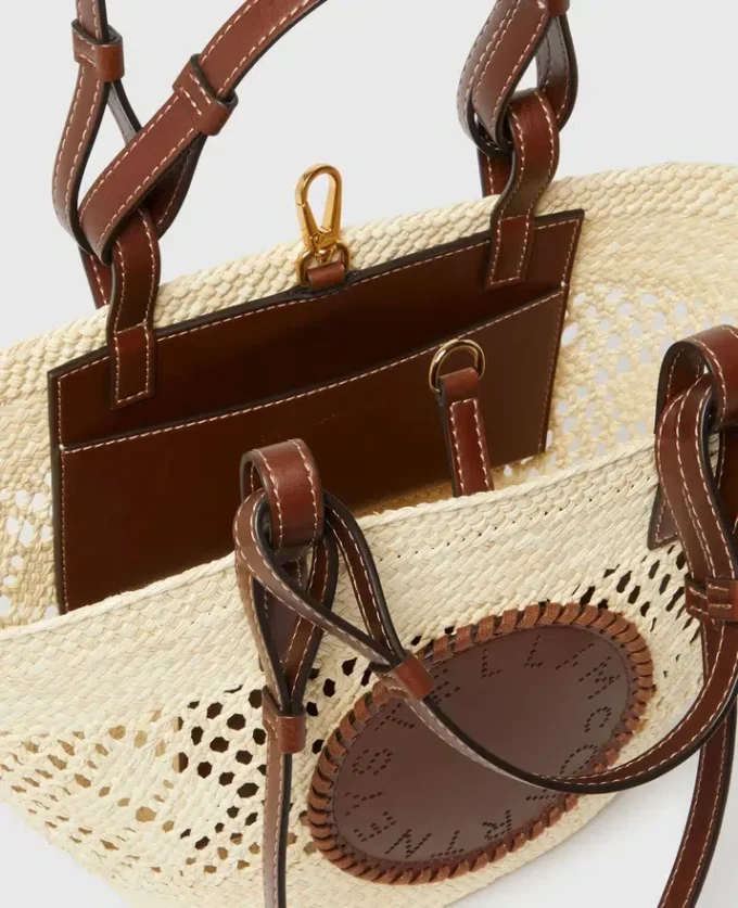 Sac cabas moyen en raphia crocheté avec logo