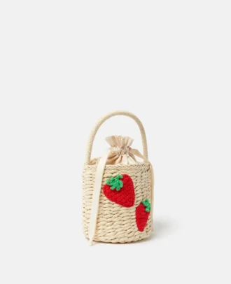Sac fourre-tout en paille brodé de fraises