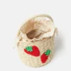 Sac fourre-tout en paille brodé de fraises Sac fourre-tout en paille brodé de fraises