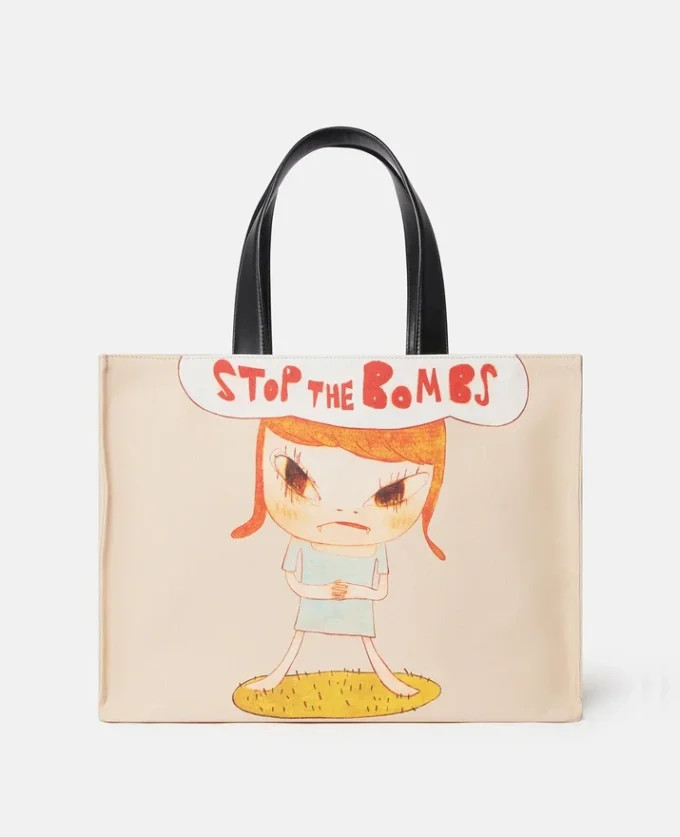 Sac fourre-tout en toile de coton imprimé « Stop the Bombs » Sac fourre-tout en toile de coton imprimé « Stop the Bombs »
