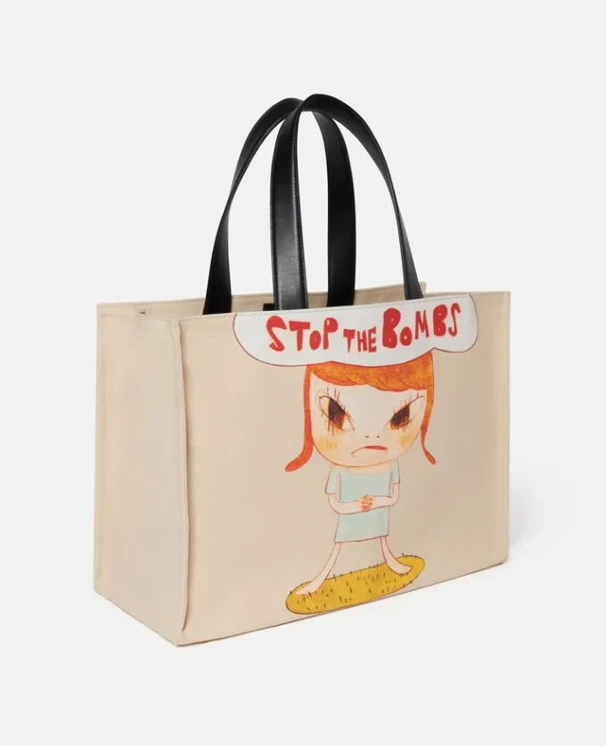 Sac fourre-tout en toile de coton imprimé « Stop the Bombs » Sac fourre-tout en toile de coton imprimé « Stop the Bombs »
