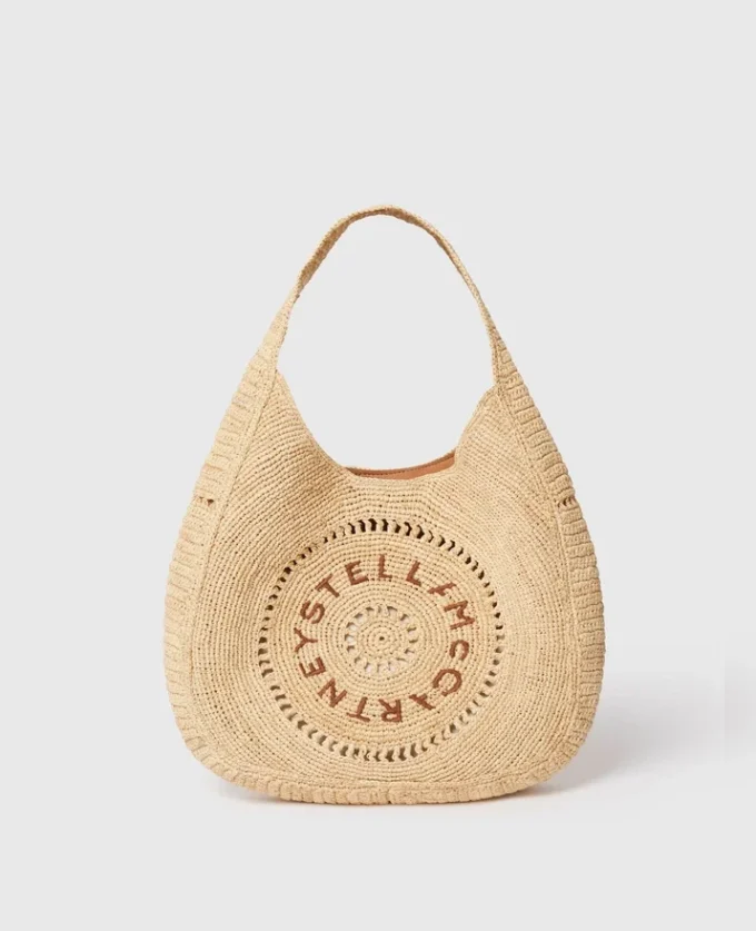 Sac fourre-tout moyen souple en raphia avec logo Sac fourre-tout moyen souple en raphia avec logo