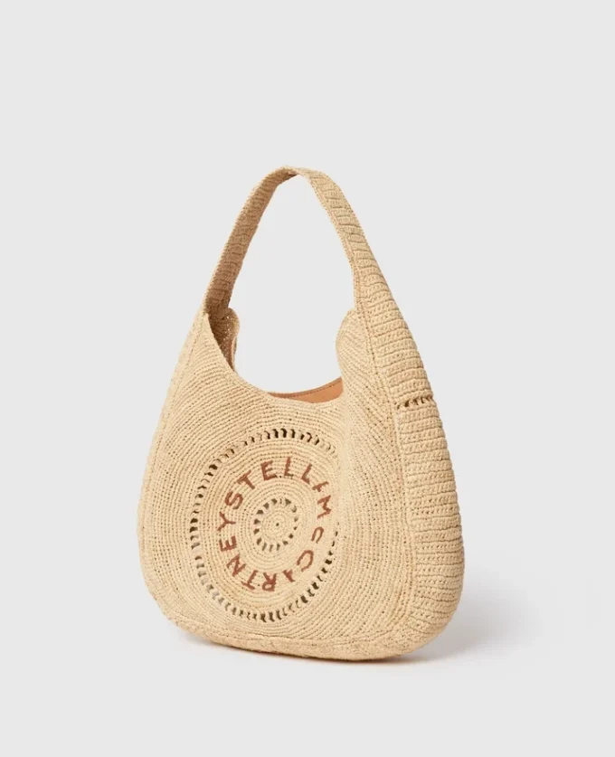 Sac fourre-tout moyen souple en raphia avec logo Sac fourre-tout moyen souple en raphia avec logo
