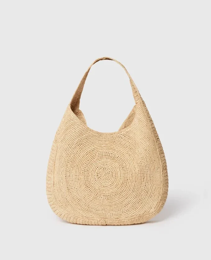 Sac fourre-tout moyen souple en raphia avec logo Sac fourre-tout moyen souple en raphia avec logo