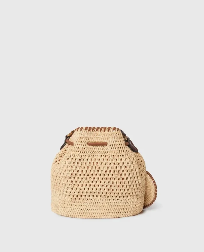 Sac seau Falabella en raphia crocheté Sac seau Falabella en raphia crocheté