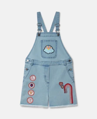 Salopette en denim brodée « I Love You »