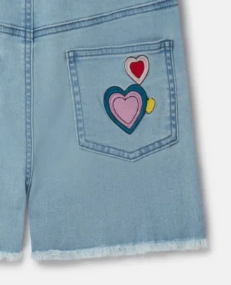 Salopette en denim brodée « I Love You »