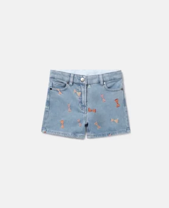 Short en denim à imprimé nœuds rayés