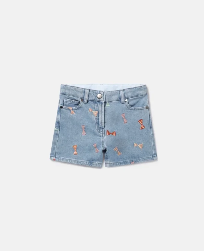 Short en denim à imprimé nœuds rayés Short en denim à imprimé nœuds rayés