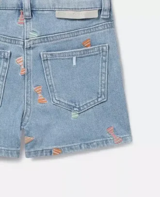 Short en denim à imprimé nœuds rayés