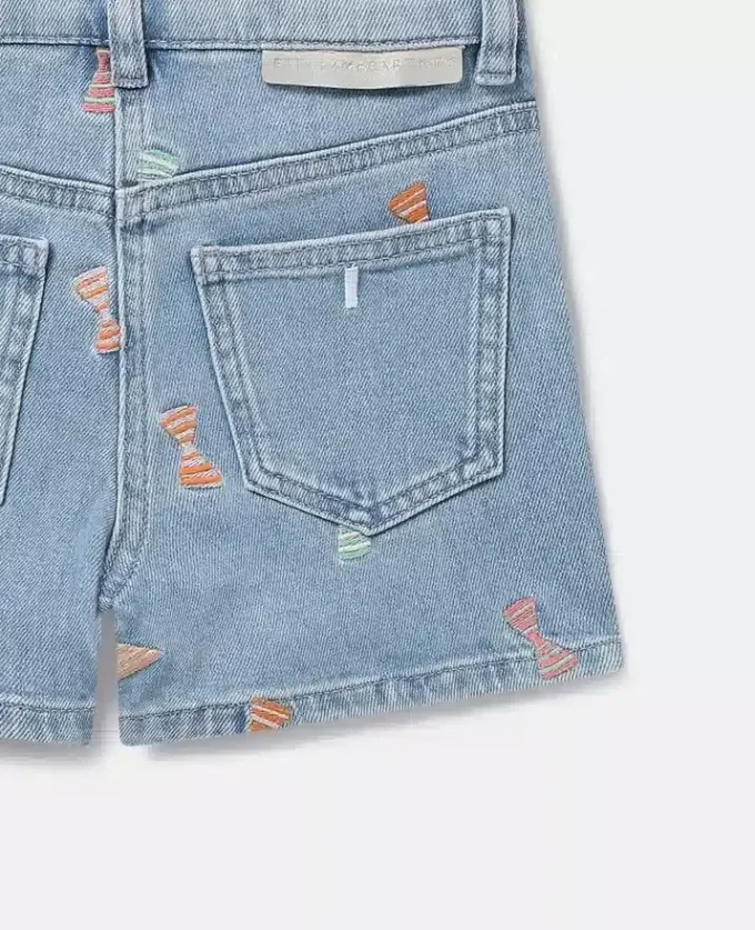 Short en denim à imprimé nœuds rayés Short en denim à imprimé nœuds rayés