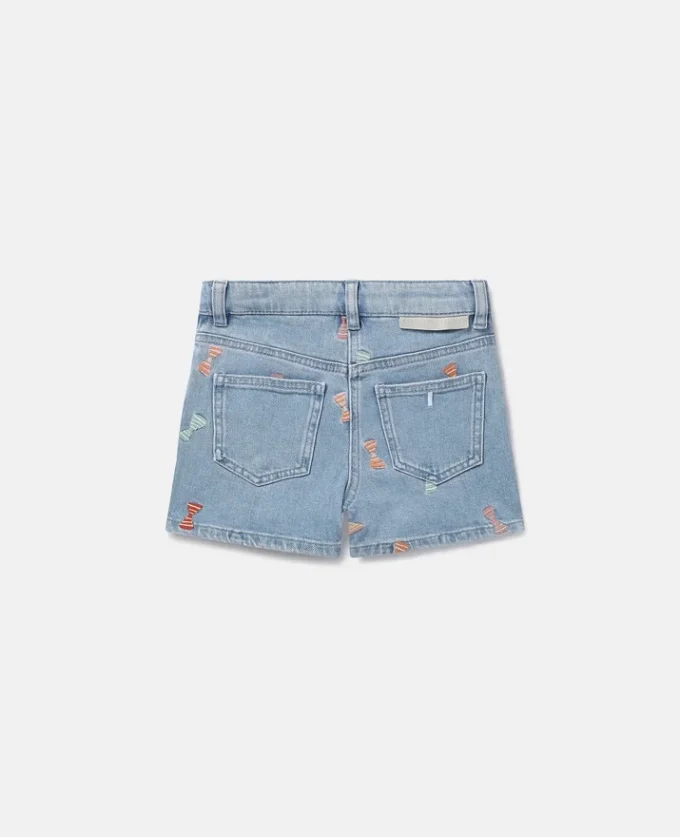 Short en denim à imprimé nœuds rayés Short en denim à imprimé nœuds rayés