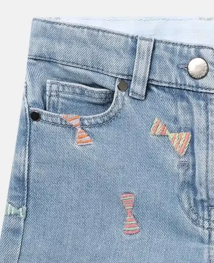 Short en denim à imprimé nœuds rayés Short en denim à imprimé nœuds rayés