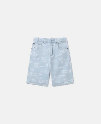 Short en denim imprimé requin