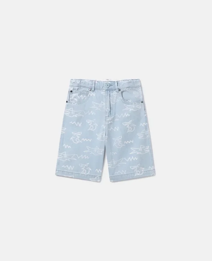 Short en denim imprimé requin Short en denim imprimé requin