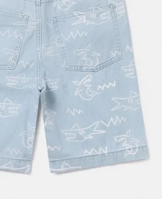 Short en denim imprimé requin