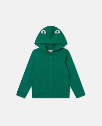Sweat-shirt à capuche et fermeture éclair avec imprimé grenouille