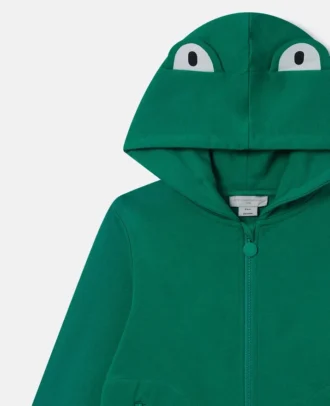 Sweat-shirt à capuche et fermeture éclair avec imprimé grenouille