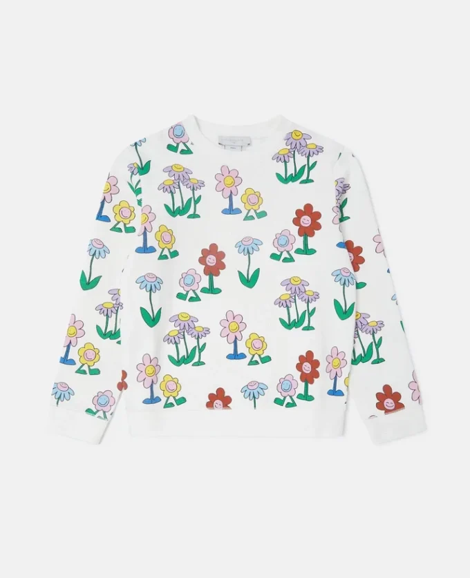 Sweat-shirt à col rond imprimé fleurs
