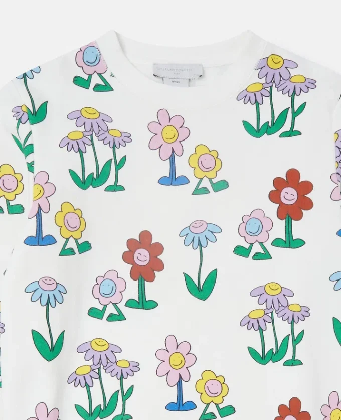 Sweat-shirt à col rond imprimé fleurs