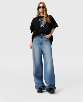 Jean délavé à taille haute et jambes larges