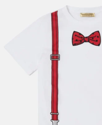 T-shirt imprimé nœud papillon et bretelles
