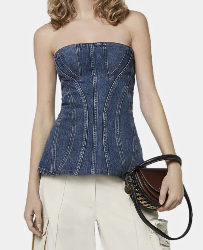 Top bustier en denim délavé vintage Top bustier en denim délavé vintage