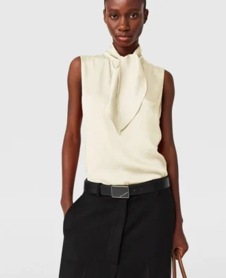 Top sans manches en satin à col noué
